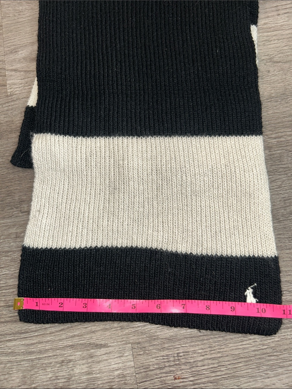 Polo Ralph Lauren Colorblock Knit Scarf Black Ivory One Size Wool Blend - Picture 6 of 6